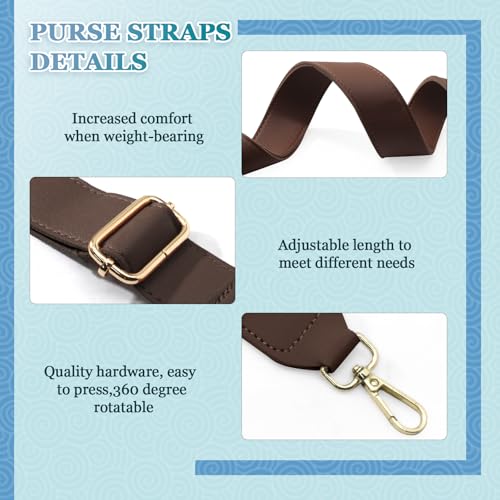 PHITUODA Dark Brown Leather Purse Strap Wide Adjustable Shoulder Purse Strap Handbags Replacement Crossbody Straps with Swivel Clasps, 33~55 inch - Image 4