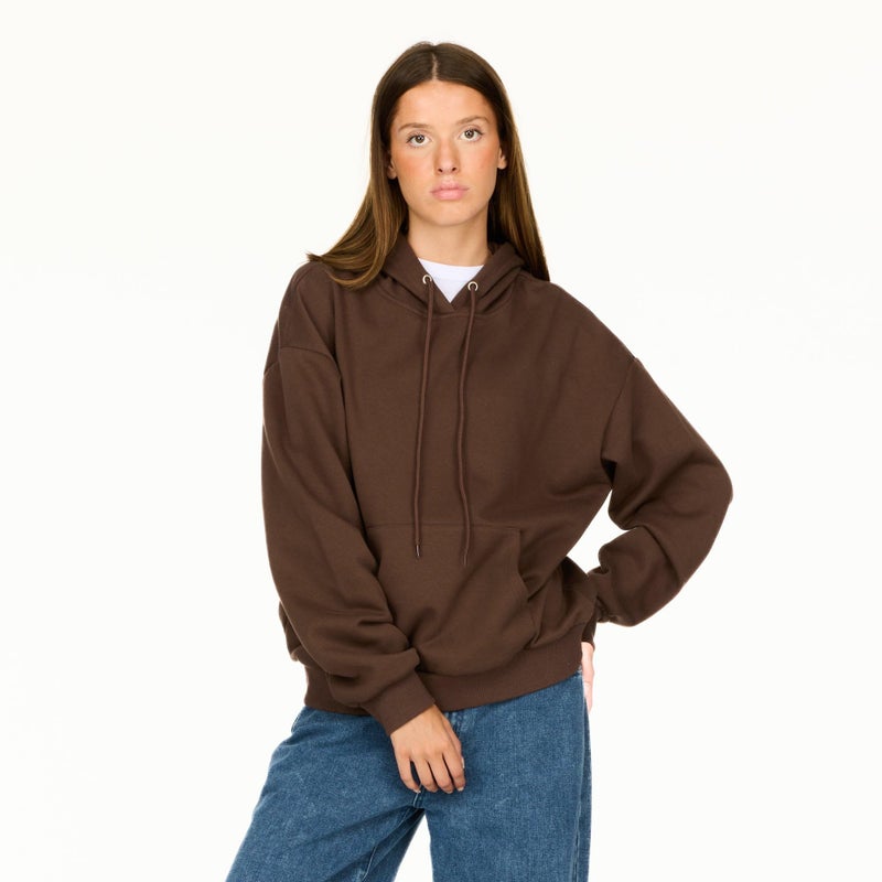 Forever 21 Women's Oversized Fleece Hoodie â€“ Cozy Pullover Sweatshirt with Kangaroo Pocket and Drawstring Hood, Soft Cotton Blend for Loungewear, Streetwear & Casual Comfort, Brown, Small - Image 3