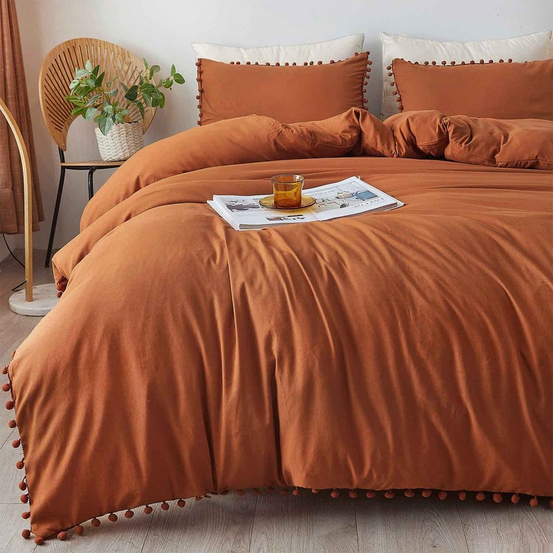 ETDIFFE ETDIFFE Burnt Orange Duvet Cover Queen Size 3pc Boho Bohemian Terracotta Microfiber Bedding Comforter Cover Set Soft and Lightweight Rustic Qulit Cover 90x90 for Teens Girls Women 