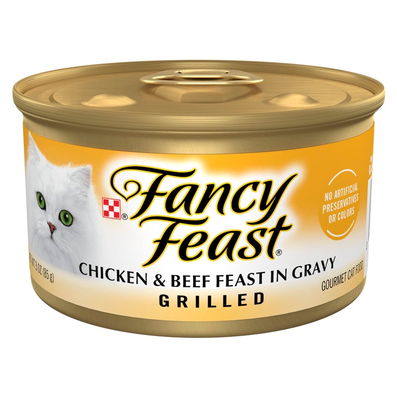 Purina Fancy Feast Grilled Wet Cat Food Chicken and Beef in Wet Cat Food Gravy Pack of 24 3 oz Cans
