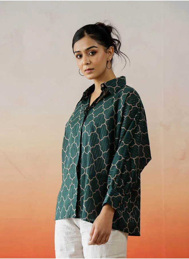 سانسكريتي هومز Printed Buttoned Cotton Top