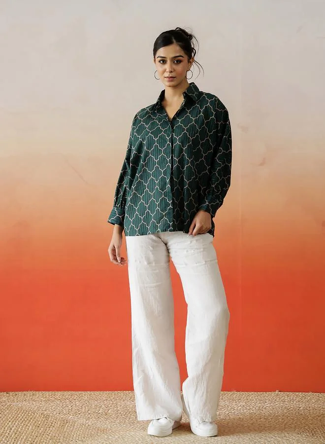 سانسكريتي هومز Printed Buttoned Cotton Top by Styli