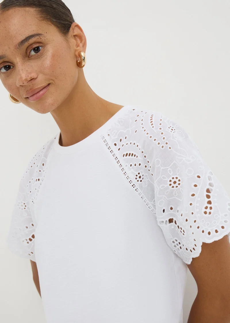 Matalan White Broderie Anglaise Raglan Sleeve T-Shirt