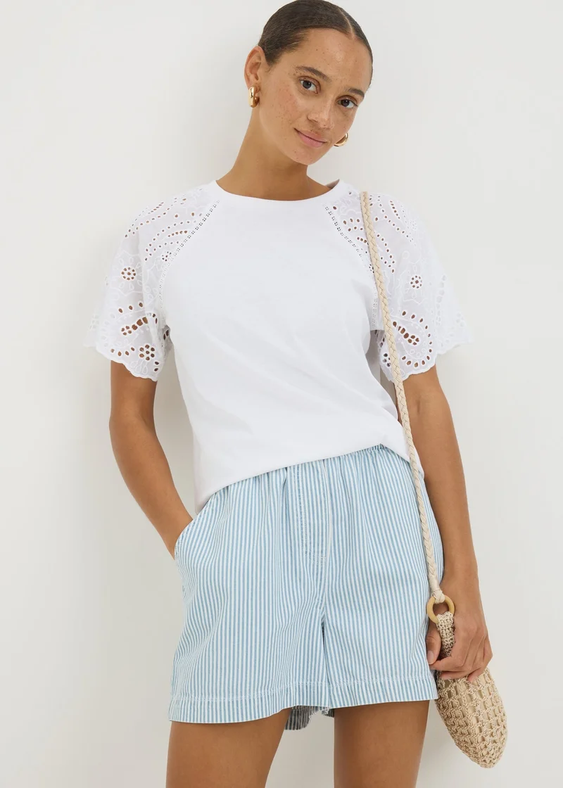 Matalan White Broderie Anglaise Raglan Sleeve T-Shirt