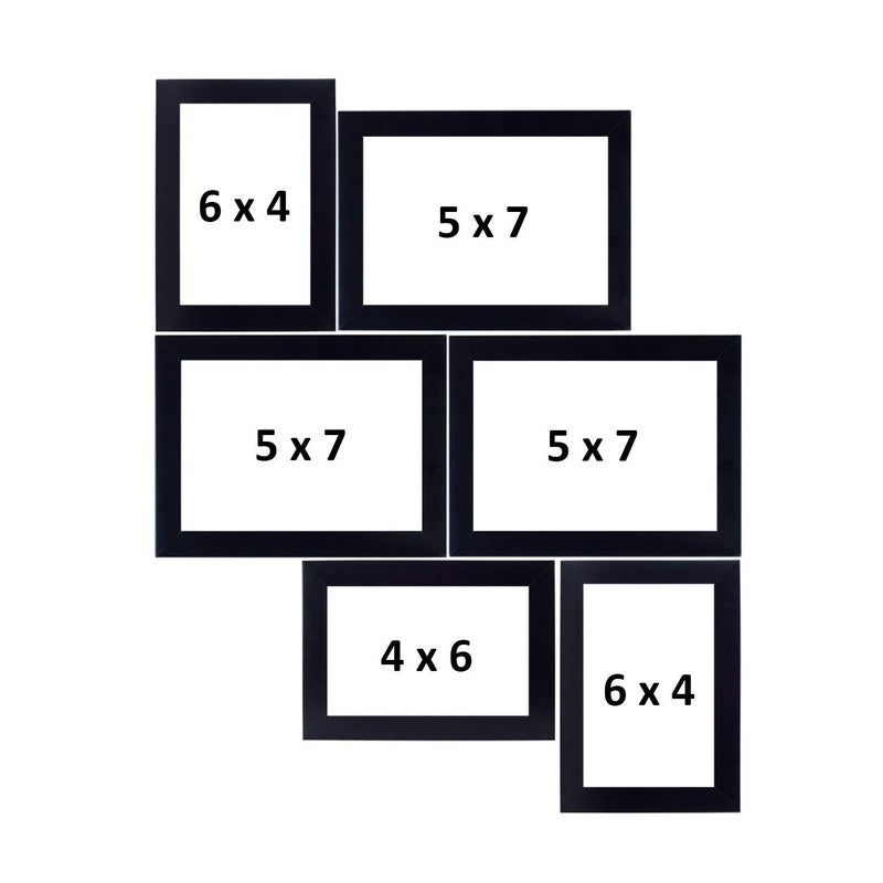 Laxmi Narayan Distributor Synthetic Wood Basics Photo Frame with Hanging Hooks4 x 6 Inch 5X7 Inch Black Set of 6  - Image 1