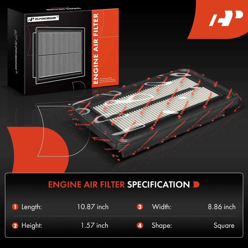 A-Premium Engine Air Filter Compatible with Hyundai & Kia - Santa Fe 2010-2012, Sonata 2011-2014, Optima 2013-2015, Sorento 2011-2013, Azera 2012-2017 - Image 2