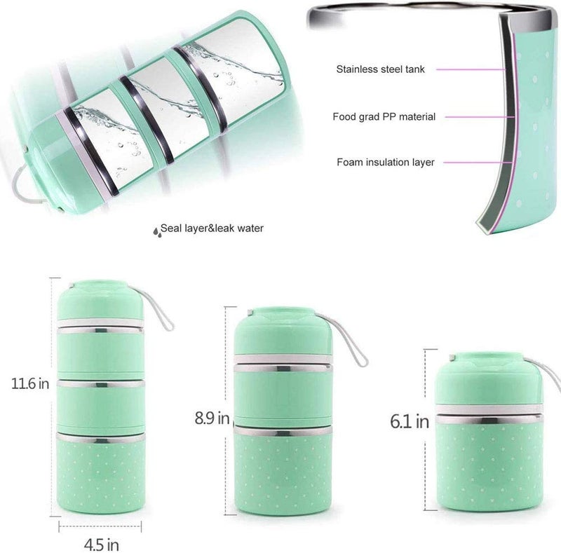 Medigo 3 Layer Stainless Steel Thermal Lunch Box and Portable Leakproof Lunch Containers for Kids Adults Men Women - Image 3
