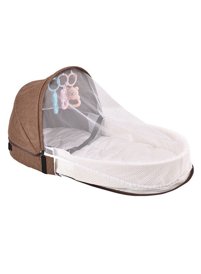NIBEMINENT Portable Baby Bed Travel Bassinet with Mosquito Net and Awning, Foldable Infant Crib, 0-12 Months Baby Cots 