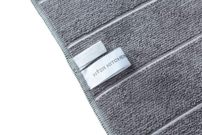 HYER KITCHEN Microfiber Kitchen Towels - Super Absorbent  Soft and Solid Color Dish Towels  8 Pack (Stripe Designed Grey and White Colors)  26 x 18 Inch  - Image 4