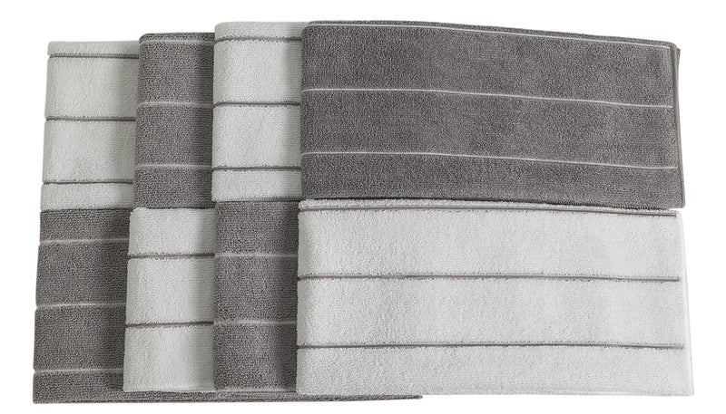 HYER KITCHEN Microfiber Kitchen Towels - Super Absorbent  Soft and Solid Color Dish Towels  8 Pack (Stripe Designed Grey and White Colors)  26 x 18 Inch  - Image 3