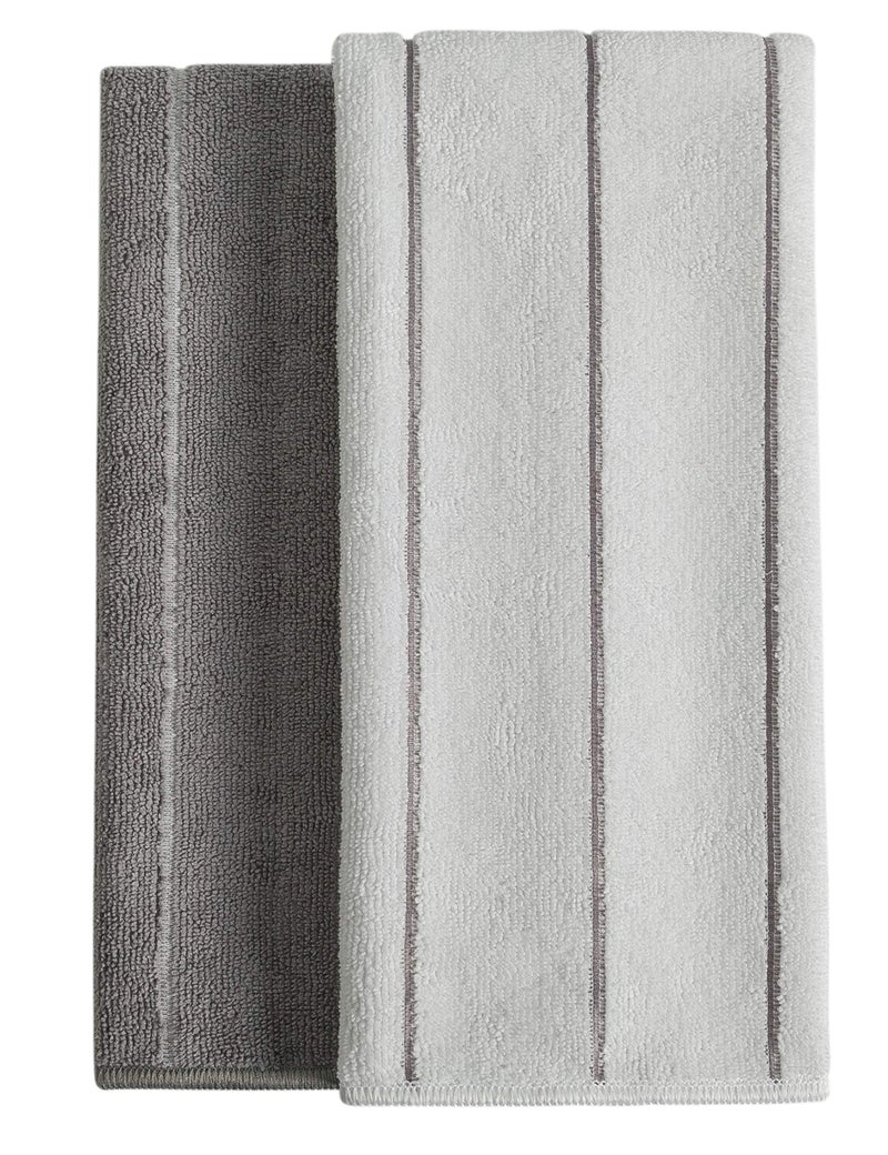 HYER KITCHEN Microfiber Kitchen Towels - Super Absorbent  Soft and Solid Color Dish Towels  8 Pack (Stripe Designed Grey and White Colors)  26 x 18 Inch  - Image 2