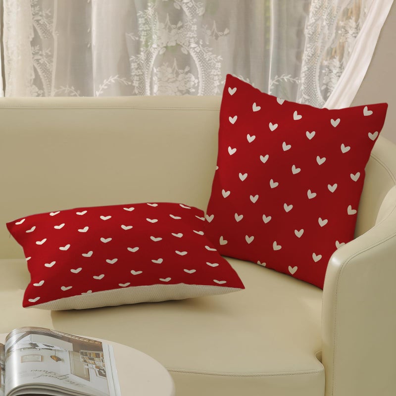 JEFERSO Valentine's Day Pillow Covers 20x20 Inch Set of 2, Red Love Heart Valentines Throw Pillows Valentines Decor Square Red Pillowcase Anniversary Decorative Outdoor Cushion Case for Sofa Couch - Image 4