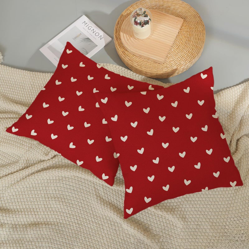 JEFERSO Valentine's Day Pillow Covers 20x20 Inch Set of 2, Red Love Heart Valentines Throw Pillows Valentines Decor Square Red Pillowcase Anniversary Decorative Outdoor Cushion Case for Sofa Couch - Image 5