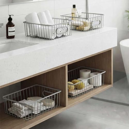 Bianco Multipurpose 10 Inch Metal Bathroom Storage Organizer Basket Bin Modern Wire Grid Design for Organization in Cabinets on Countertops Bedroom Kitchen Bathroom Garage Pack of 1 Silver - Image 4