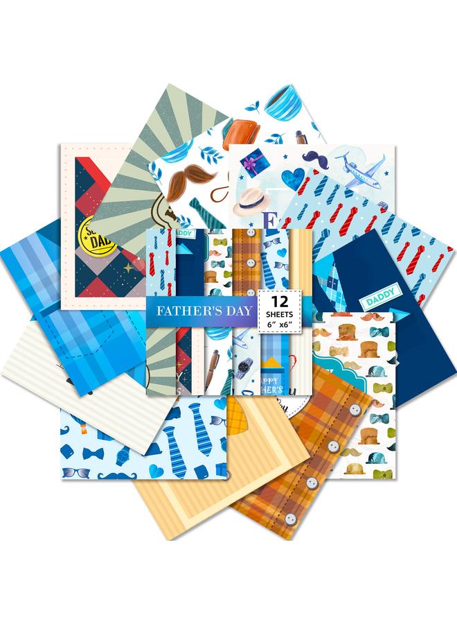 Bluejw 12 Sheets Per Pack Of Blue Father's Day Handbook Material Paper Notes Non-sticky Ins Handbook Material - Image 1