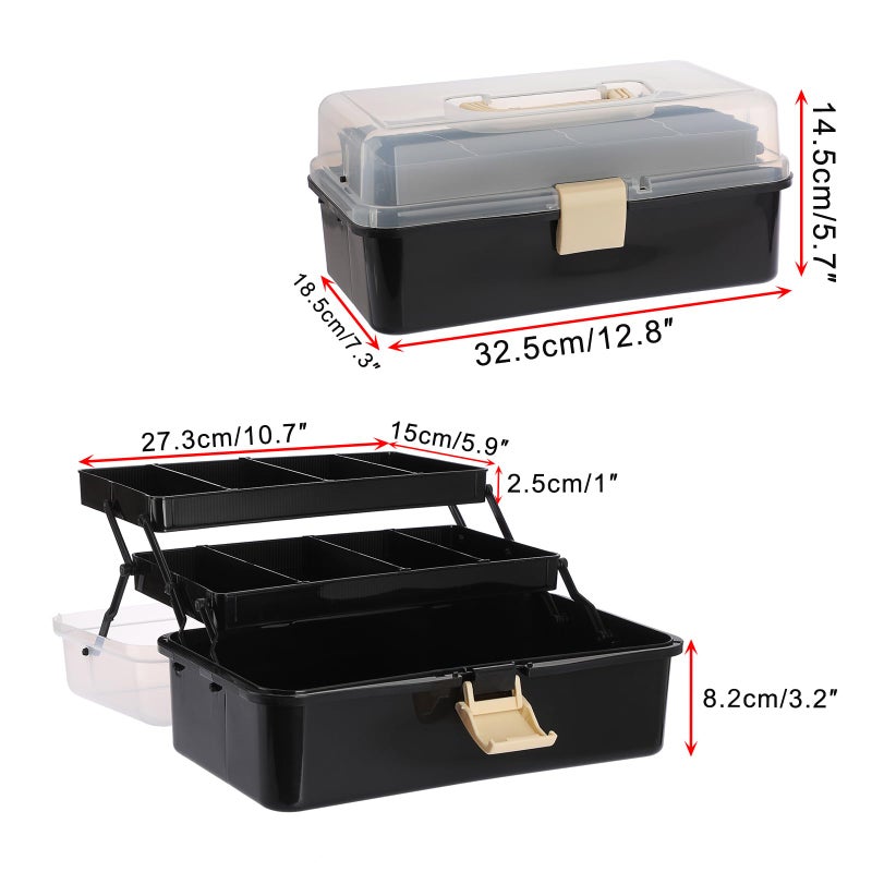 BTSKY 3-Layer Plastic Dividing Storage Box Craft Organizer with Adjustable Spacers Portable Handled Art Supply Organizer Multipurpose Home Utility Box for Sewing (Black+Beige) - Image 4