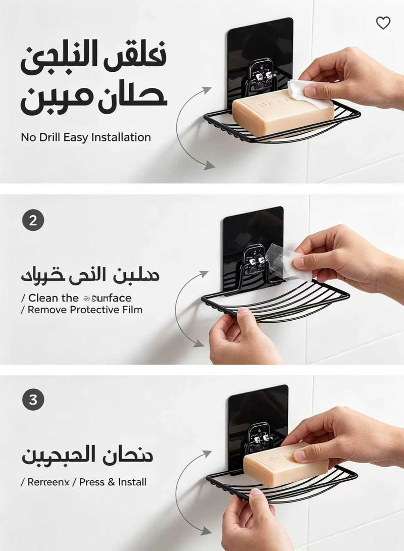 هومار كيت موزعات حفظ الصابون بالشفط، قطعتان من حامل الصابون القوي المقاوم للصدأ المقاوم للصدأ، سلة حامل أطباق الصابون المثبتة على الحائط، حامل إسفنجة للصابون للاستحمام والحمام (أسود) - Image 3