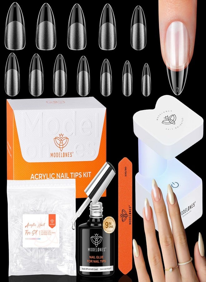Modelones Gel X Nail Kit, Medium Almond Gel x Nail Tips, 9-in-One Nail Glue & Portable U V Nail Lamp, 216Pcs 12Sizes Press On Acrylic False Nails Tip Nails Art DIY Nail Extension for Women - Image 1