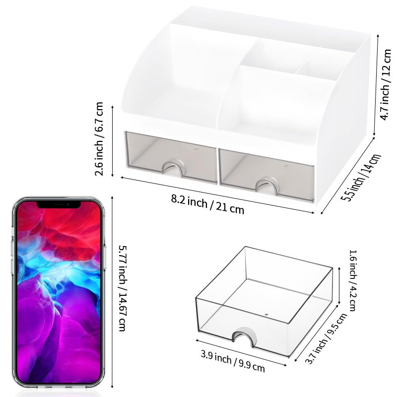 LETURE Office Desk Organizer with Drawers for Desktop/Tabletop/Counter, Desk Top Accessories Stationary Organizer Desk Caddy, Pen/Pencil/Business Card/Sticky Note Tray/Paperclip Holder Storage Box (White) - Image 3
