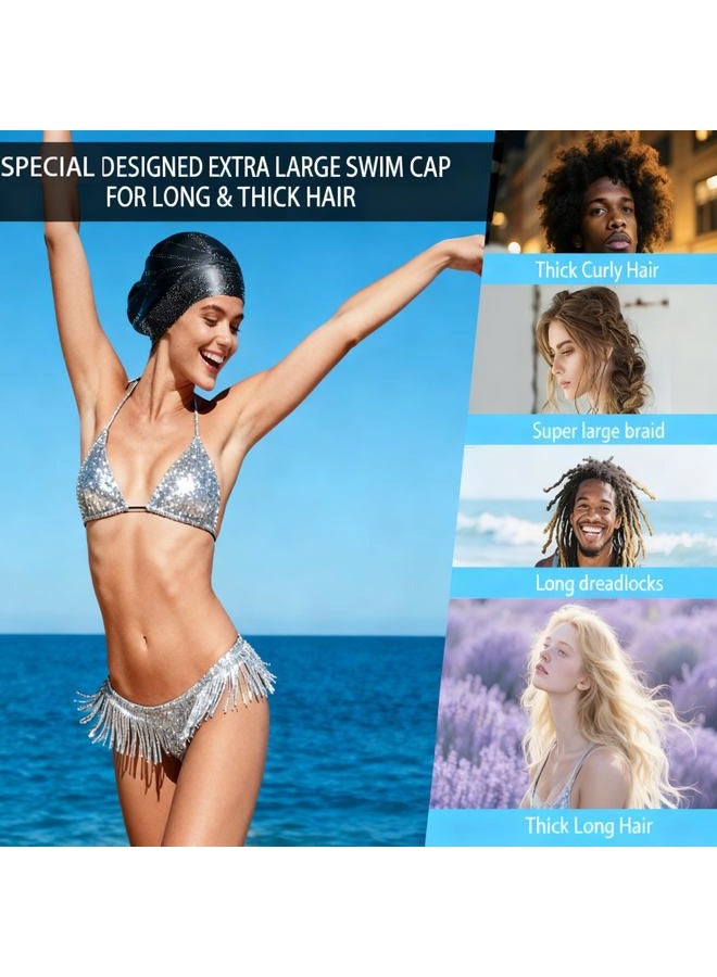BlueNest Dive Long Hair Silicone Swim Cap Highly Elastic Keeps Hair Dry Suitable for Curly Hair, Braided Hair, African Dreadlocks, Thick Hair, and Inner Silk Lining Swim Cap (Black) - Image 3
