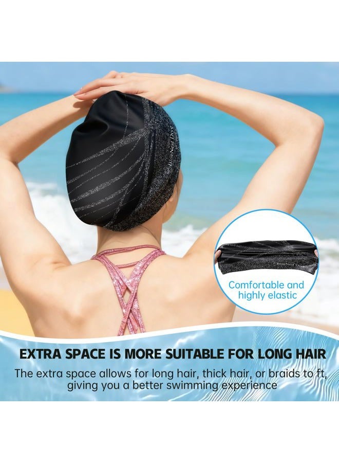 BlueNest Dive Long Hair Silicone Swim Cap Highly Elastic Keeps Hair Dry Suitable for Curly Hair, Braided Hair, African Dreadlocks, Thick Hair, and Inner Silk Lining Swim Cap (Black) - Image 5