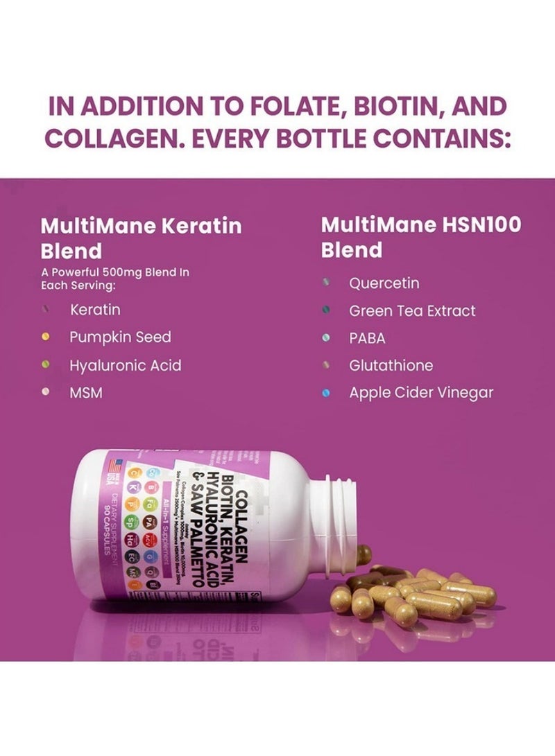 Collagen Pills- Hair Skin and Nails Vitamins and DHT Blocker with Vitamin E Folic Acid Pumpkin Seed MSM - 90 Count