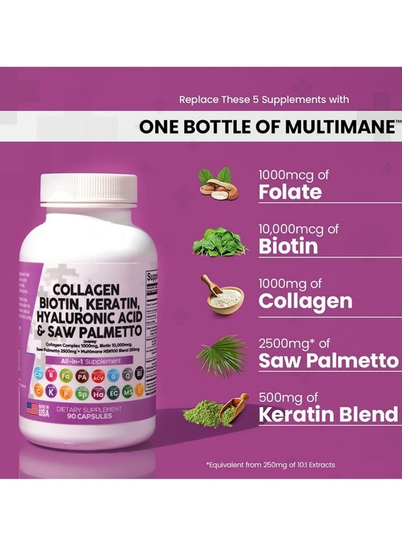 Collagen Pills- Hair Skin and Nails Vitamins and DHT Blocker with Vitamin E Folic Acid Pumpkin Seed MSM - 90 Count