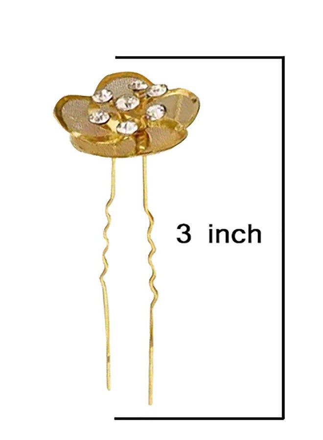 Wizme Artificial Flowers Accessories Hair Pins For Juda Bun (Golden) Set Of 12 Pcs - Image 2