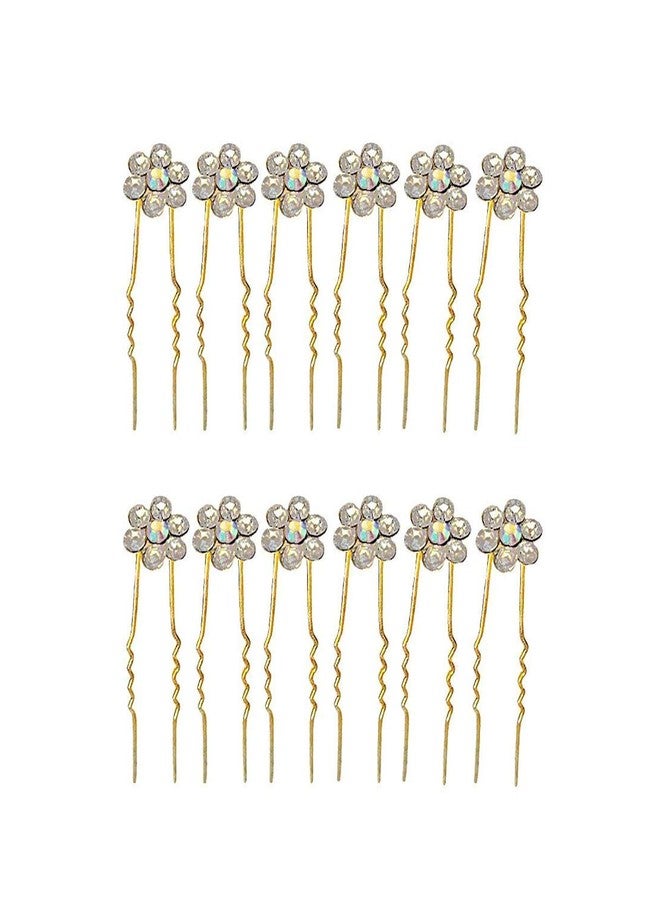 Wizme Artificial Flowers Accessories Hair Pins For Juda Bun (Golden) Set Of 12 Pcs - Image 1