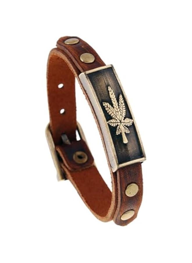 Arabest Vintage Leather Bracelets Brown Boho Bracelet Buckle Clasp Leaves Bracelets Handmade for Women and Men  - Image 1