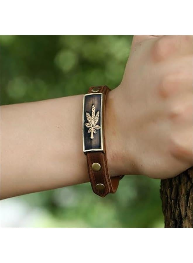 Arabest Vintage Leather Bracelets Brown Boho Bracelet Buckle Clasp Leaves Bracelets Handmade for Women and Men  - Image 2
