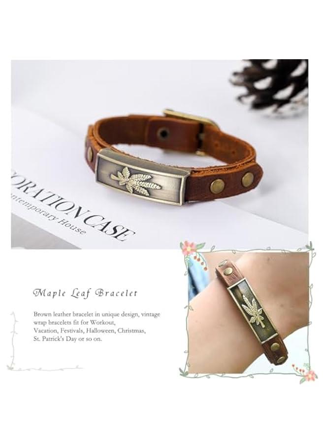 Arabest Vintage Leather Bracelets Brown Boho Bracelet Buckle Clasp Leaves Bracelets Handmade for Women and Men  - Image 3