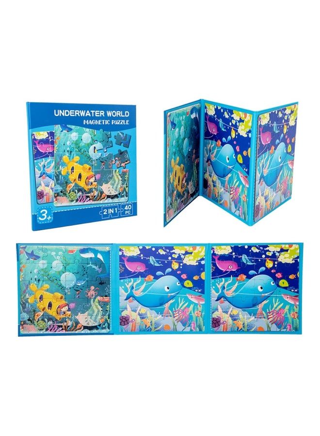 NIBEMINENT 2-In-1 Underwater World Themed Portable Folding Magnetic Jigsaw Puzzle Book Set