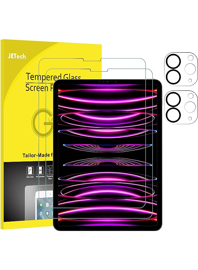 Jetech واقي شاشة لجهاز iPad Pro مقاس 11 بوصة (إصدار 2022/2021/2020) مع واقي عدسة الكاميرا، وفيلم زجاجي مقوى عالي الدقة مضاد للخدش، ويدعم القلم وFace ID، عبوتان لكل منهما - Image 1