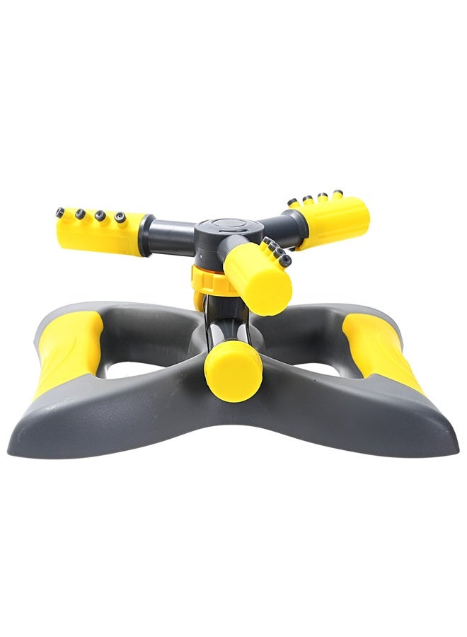 لوازم مرش ماء رأس ثلاثي مع قاعدة - أصفر ورمادي - بخاخ دوار قابل للتعديل بثلاث أذرع، يدور تلقائياً بزاوية 360° مزود بـ12 فوهة، مثالي لري الحدائق والعشب وسقي النباتات - Image 4