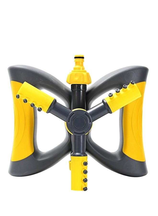 لوازم مرش ماء رأس ثلاثي مع قاعدة - أصفر ورمادي - بخاخ دوار قابل للتعديل بثلاث أذرع، يدور تلقائياً بزاوية 360° مزود بـ12 فوهة، مثالي لري الحدائق والعشب وسقي النباتات - Image 5