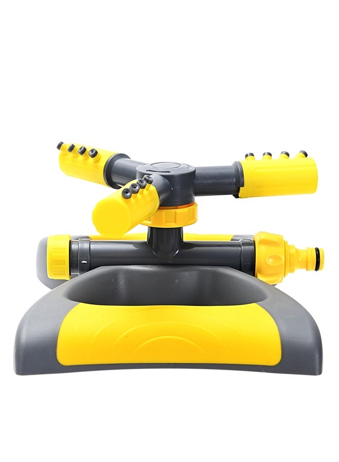 لوازم مرش ماء رأس ثلاثي مع قاعدة - أصفر ورمادي - بخاخ دوار قابل للتعديل بثلاث أذرع، يدور تلقائياً بزاوية 360° مزود بـ12 فوهة، مثالي لري الحدائق والعشب وسقي النباتات - Image 3