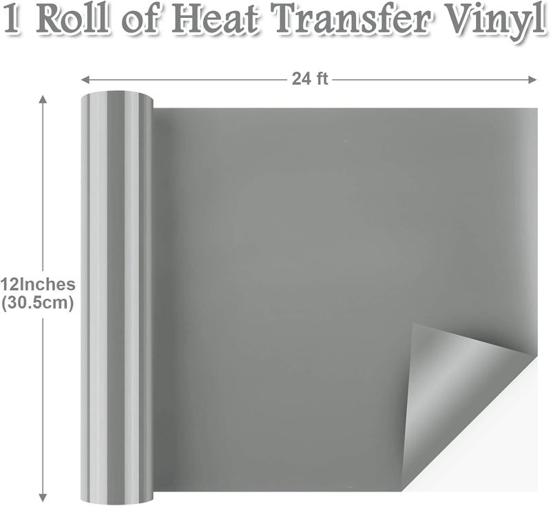 Flasoo Heat Transfer Vinyl Rolls, 12" x 24ft HTV Iron on Vinyl for Shirts, Compatible with All Cutting Machine, Easy to Cut & Weed(Silver) - Image 3