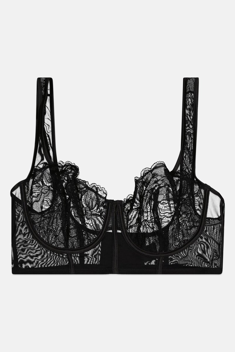 women'secret Women Non Padded Underwired Lace Bra, Black - Image 1