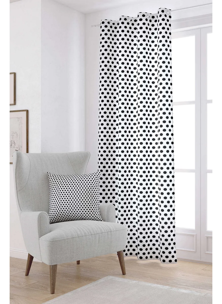 Cango Home White Black Polka Dot Patterned Digital Printed Curtain CGH1040-PR