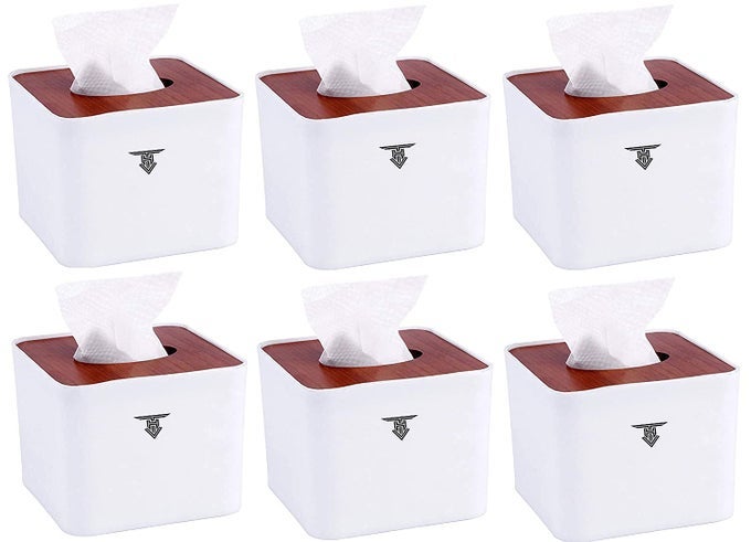 POP UP TABLE TOP TISSUE BOX TABLE TOP REMOVABLE BAMBOO WOODEN COVER TISSUE BOX DISPENSER POP UP TISSUE DISPENSER WITH PACK OF 6 TISSUE BOX 1500 PCS TISSUE WHITE 6
