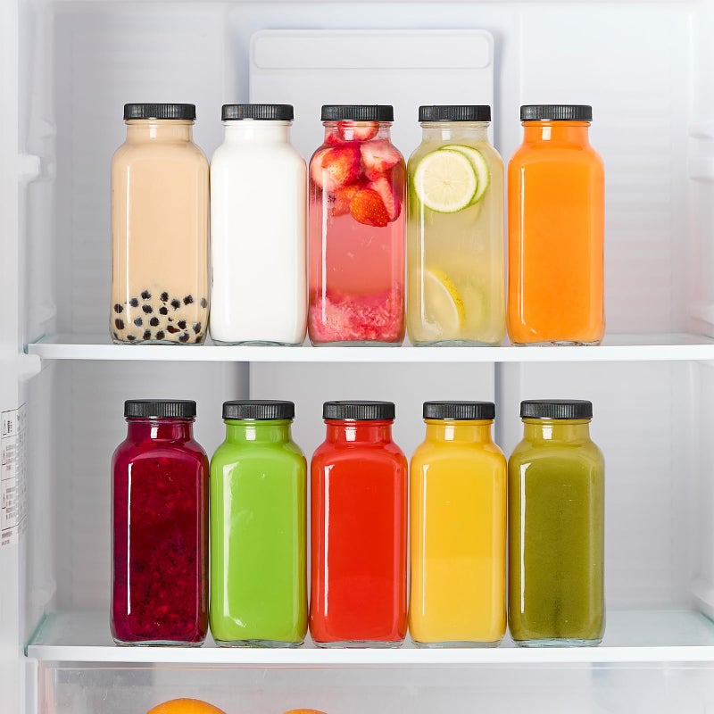 Kucoele 16oz Glass Juice Bottles with Lids, 10 Pack Reusable Smoothie Cups Water Bottles Drinking Jars with Glass Straws, Brush, Lids with Hole - Image 5