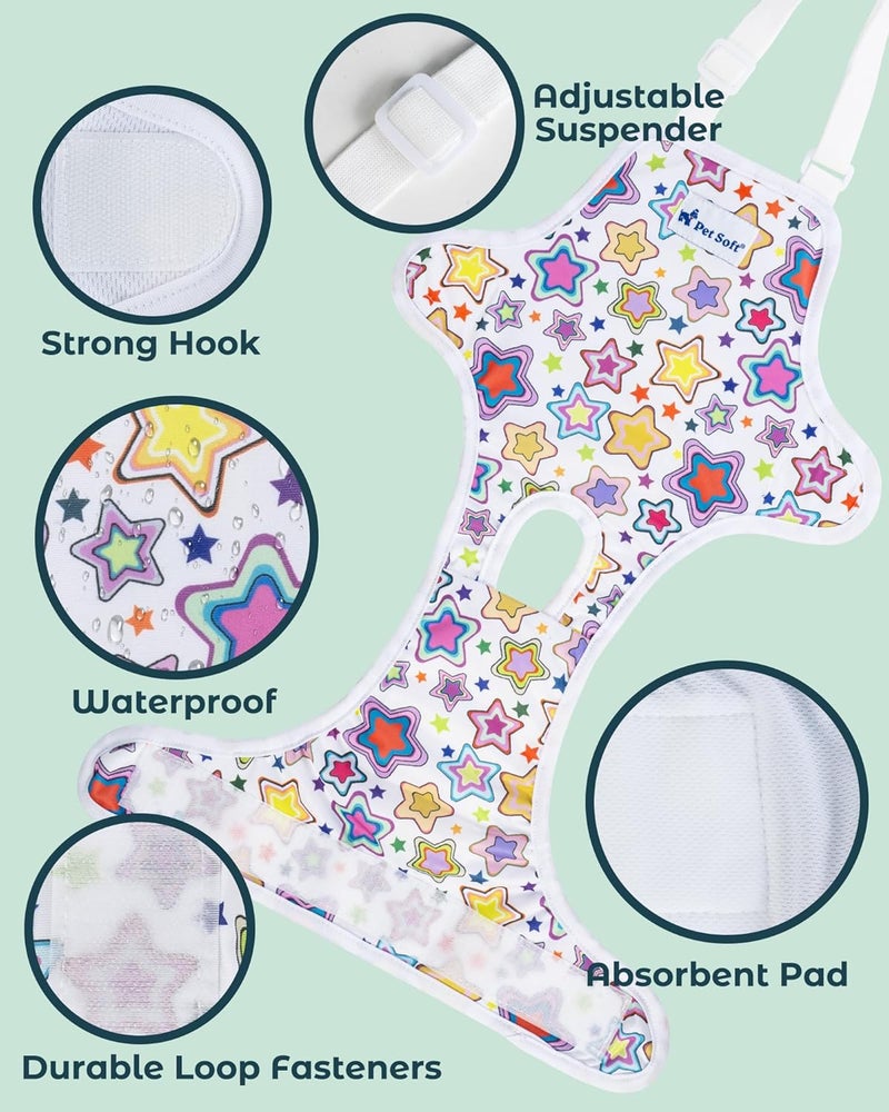 Pet Soft Dog Diapers Female Onesie Sanitary Pantie with Adjustable Suspender, Colorful Pattern Washable Puppy Diapers Female, Super Absorbent Underwear Female Dog Diapers for Heat (Nature, M) - Image 4