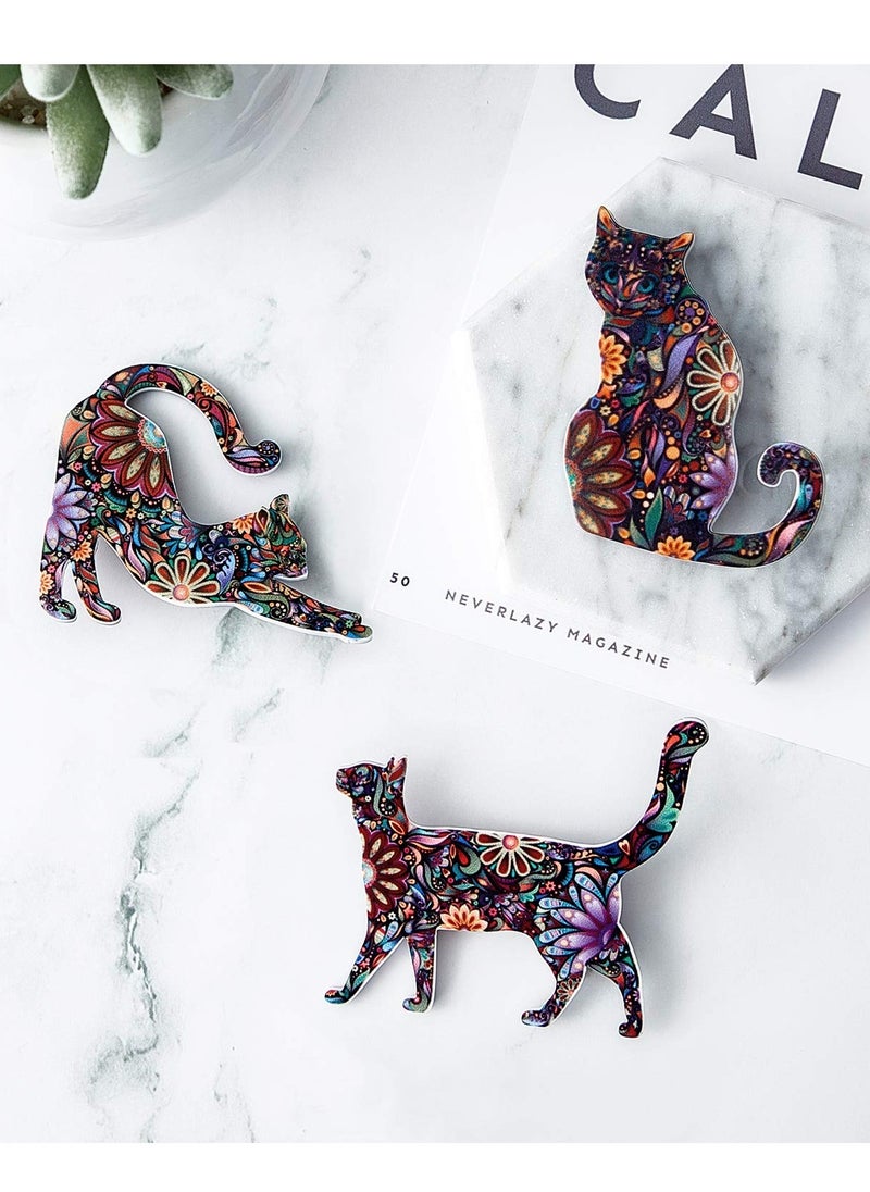 SYOSI - Adorable Acrylic Cat Brooch Pins Set of 9 Different Animal Patterns Colorful and Eye Catching Lapel Pin Badges - Image 1
