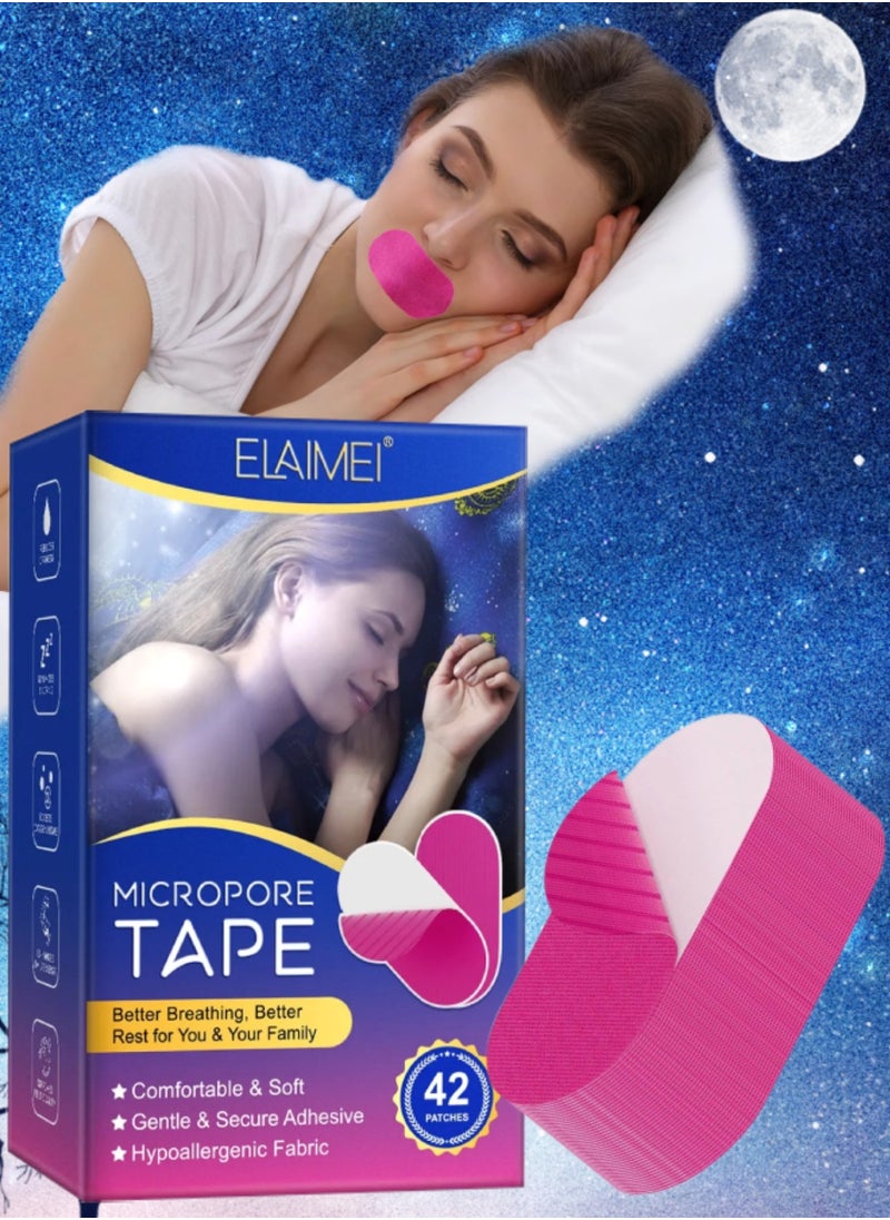 Elaimei 42 Pcs Micropore Tape Mouth Tape Sleep Strips Soft and Comfortable Gentle and Secure Adhesive Mouth Strips Nose Breathing Anti Snoring Better Breathing Oduor Free Sleep Strip Mouths Tape Pink  - Image 1