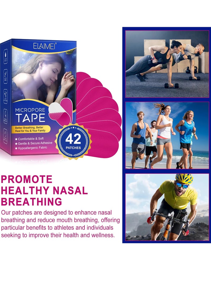 Elaimei - 42 Pcs Micropore Tape Mouth Tape Sleep Strips Soft and Comfortable Gentle and Secure Adhesive Mouth Strips Nose Breathing Anti Snoring Better Breathing Oduor Free Sleep Strip Mouths Tape Pink - Image 1