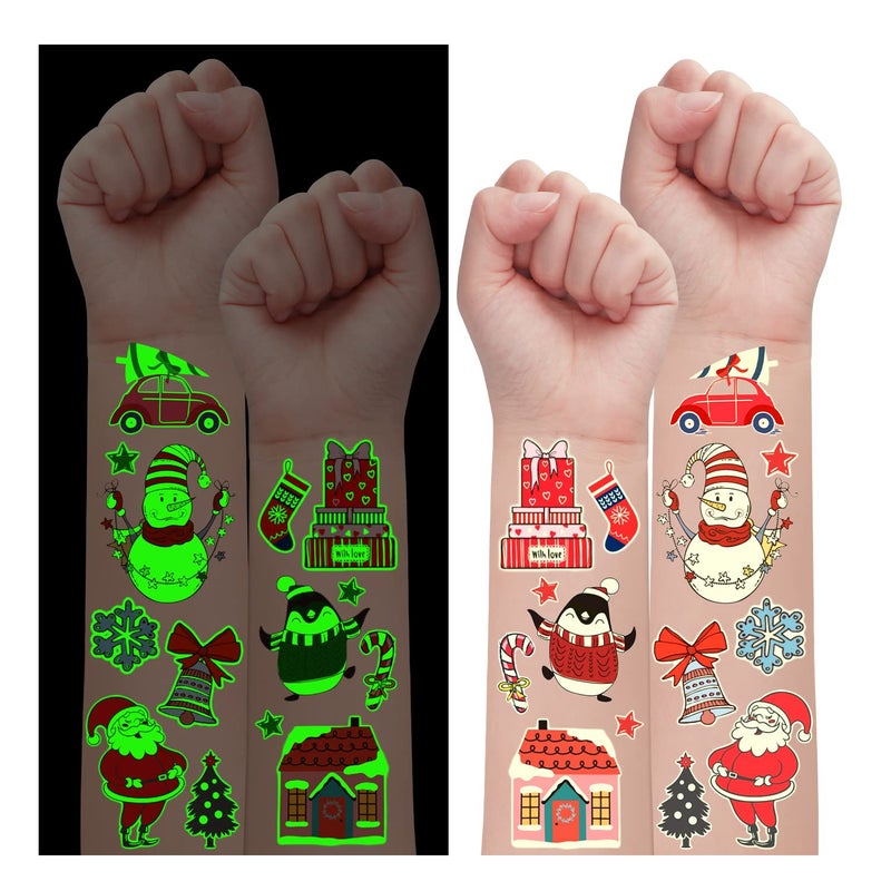 PARTYWIND Partywind 235 Styles Glow Christmas Tattoos for Kids Stocking Stuffers Luminous Christmas Party Decorations Supplies Favors Holiday Party Games Toys Santa Snowflake Decor 24 Sheets