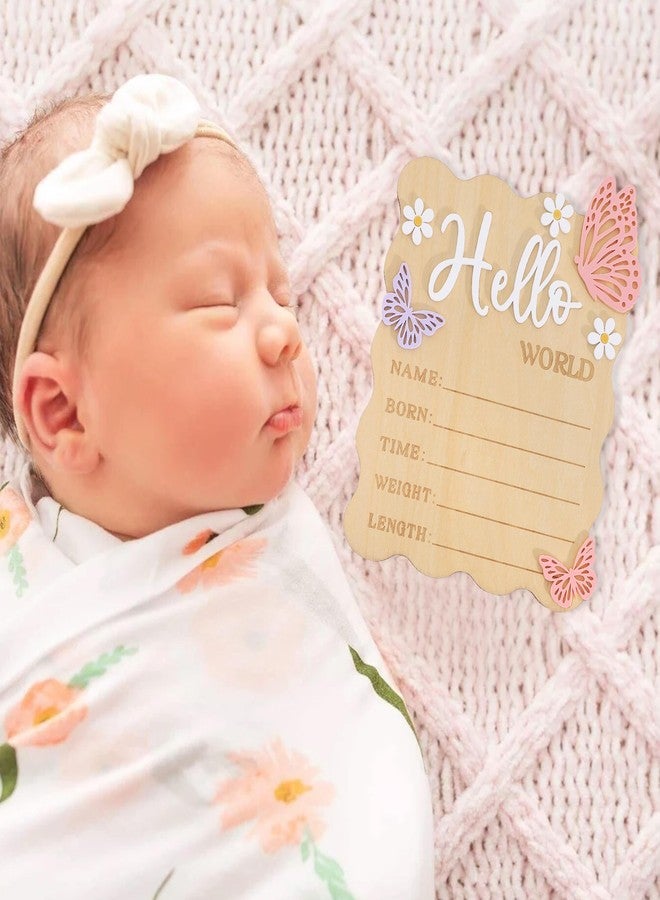 TERJIO Butterfly Daisy Hello Worid Board - Little Butterfly Birth Announcement Sign, Wooden Hello World Card for Hospitals, Newborn Birth Information Record Board, Daisy Nursery Decorations Photo Props - Image 5