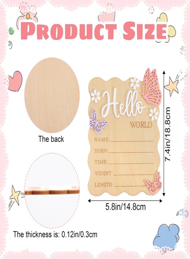 TERJIO Butterfly Daisy Hello Worid Board - Little Butterfly Birth Announcement Sign, Wooden Hello World Card for Hospitals, Newborn Birth Information Record Board, Daisy Nursery Decorations Photo Props - Image 2