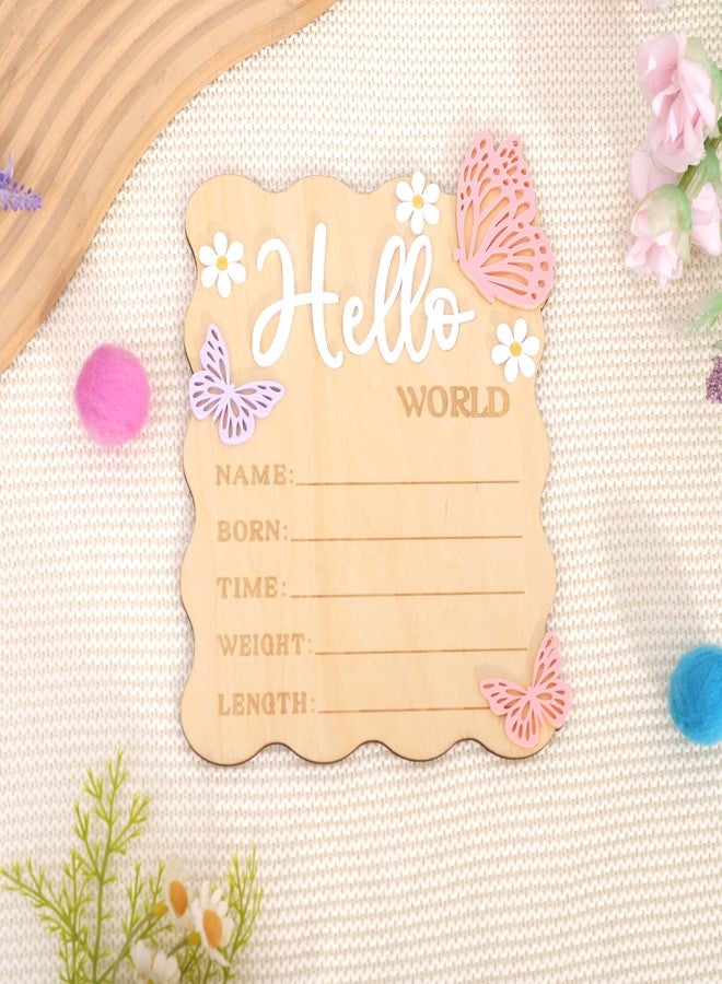 TERJIO Butterfly Daisy Hello Worid Board - Little Butterfly Birth Announcement Sign, Wooden Hello World Card for Hospitals, Newborn Birth Information Record Board, Daisy Nursery Decorations Photo Props - Image 4